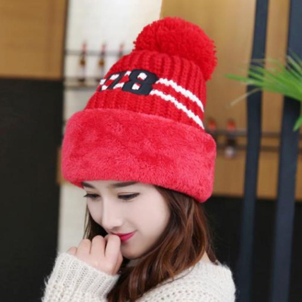 Fleece Lined Red Balaclava Knit Ski Mask Beanie - Picture 5 of 8